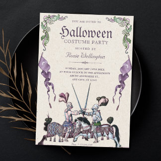 中世のハロウィンパーティーに集う騎士たち 招待状
