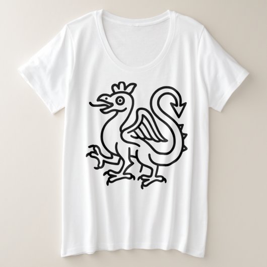 中世のバジリスク紋章 ファンタジー紋章学 神話の生き物 プラスサイズTシャツ (デザイン正面)