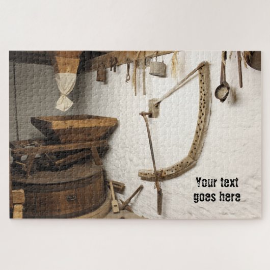 中世のファームシーンウッドトーン ジグソーパズル (横)