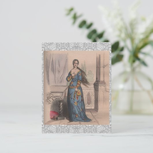 中世のフランスのファッション貴族の女性の衣装レース ポストカード (スタンド正面)