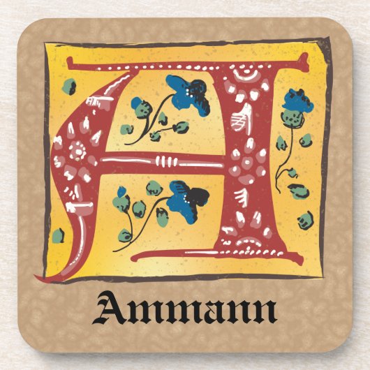 中世のフローラライトレターAモノグラム コースター (正面)