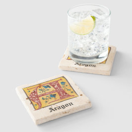 中世のフローラライトレターAモノグラム ストーンコースター