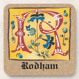 中世のフローラライトレターRモノグラム コースター