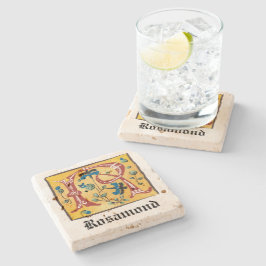 中世のフローラライトレターRモノグラム ストーンコースター