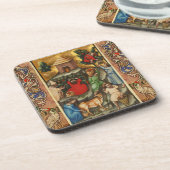 中世のブドウ畑での収穫 アンティークのブドウの木 コースター (左側)