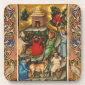 中世のブドウ畑の収穫 アンティークのブドウの木 コースター (正面)