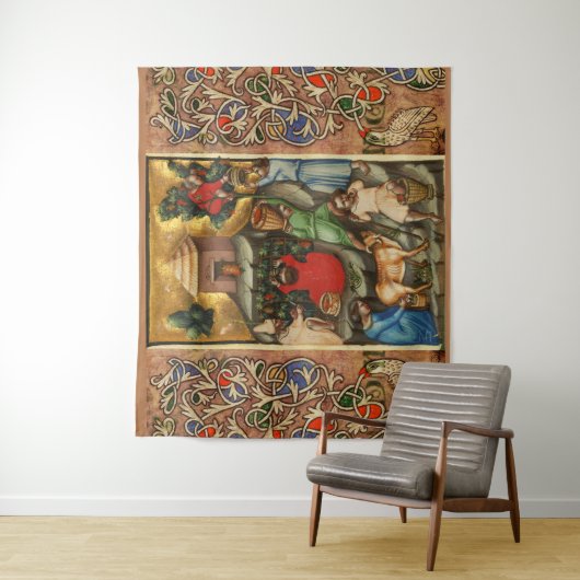 中世のブドウ畑の収穫 アンティークのブドウの木 タペストリー (インサイチュ)