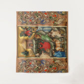 中世のブドウ畑の収穫 アンティークのブドウの木 タペストリー (正面)