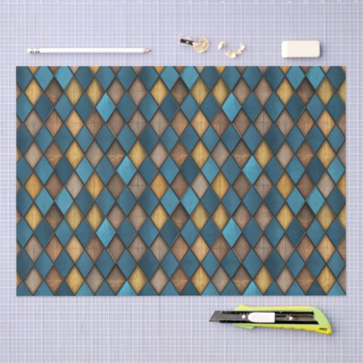 中世のブルーハーレクイン木材の金属の切り離し 薄葉紙 (クラフト)