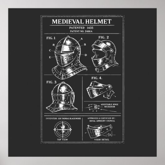 中世のヘルメット設計図 ポスター (正面)