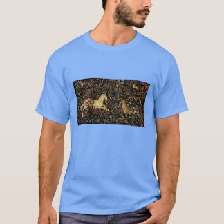 中世のユニコーンの夜のフローラルテピストリーヴィンテージ Tシャツ