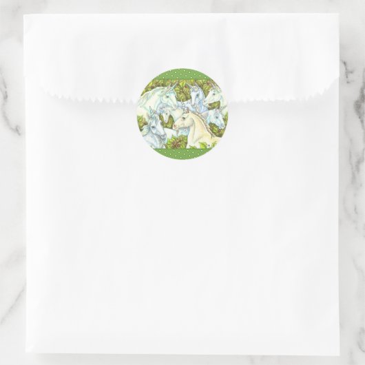 中世のユニコーンの群れ、馬、種馬 ファンタジー ラウンドシール (バッグ)