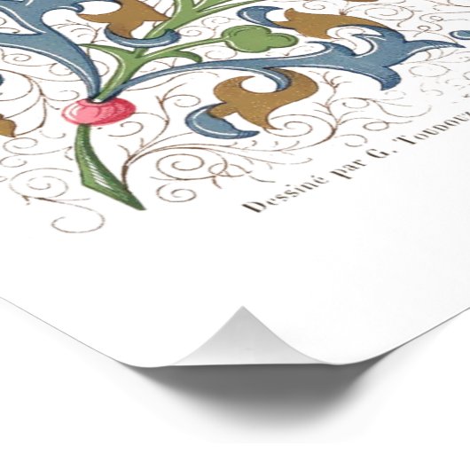 中世のライトアップされた鳥と花結婚の数 ポスター (コーナー)