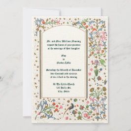 中世のライトアップされた鳥と花結婚の数 招待状