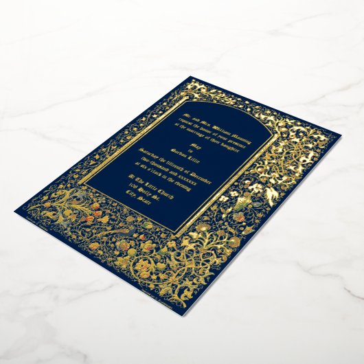 中世のライトアップされた鳥と花結婚の数 箔招待状 (回転した状態)