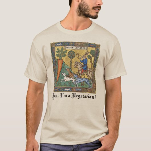 中世の不条理: ウサギがニンジンを狩る Tシャツ (正面)