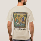 中世の不条理: ウサギがニンジンを狩る Tシャツ (裏面)