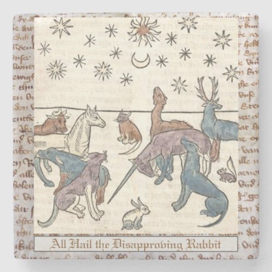 中世の不賛成うさぎアート・ユニコーン・ドッグ・キャット ストーンコースター (正面)
