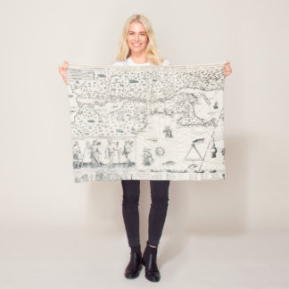 中世の世界地図ケベックヌーヴェッレ – フランスアメリカ フリースブランケット