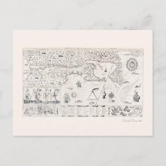 中世の世界地図ケベックヌーヴェッレ – フランスアメリカ ポストカード (正面)