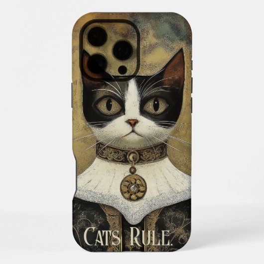 中世の伝統的なタキシード猫のルール iPhoneケース (裏面)