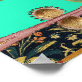 中世の作り音楽，うさぎ，犬，青 ポスター (角)