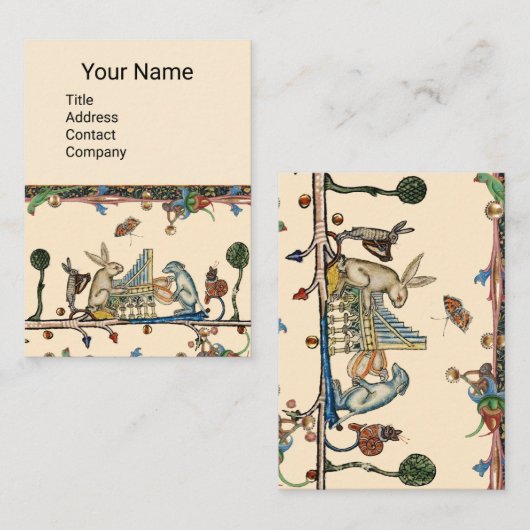 中世の作り音楽，ウサギ，犬 名刺 (正面/裏面)