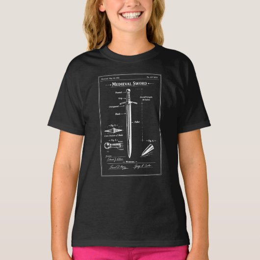 中世の剣の設計図 Tシャツ (正面)