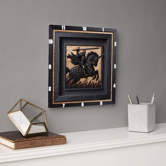 中世の創造：ユエ・スティード・ウッド・アート スクエア壁時計 (オフィス)