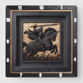 中世の創造：ユエ・スティード・ウッド・アート スクエア壁時計 (正面)