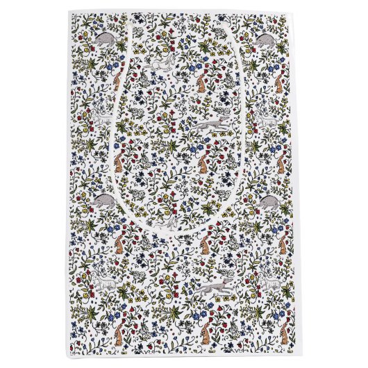 中世の動物のアワフルーア白抱き枕 ミディアムペーパーバッグ (正面)