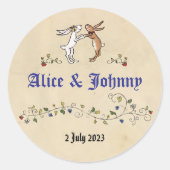 中世の動物の新郎新婦のラウンドスティッカー ラウンドシール (正面)
