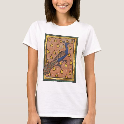 中世の動物寓話集 クジャク 1270年頃 Tシャツ (正面)