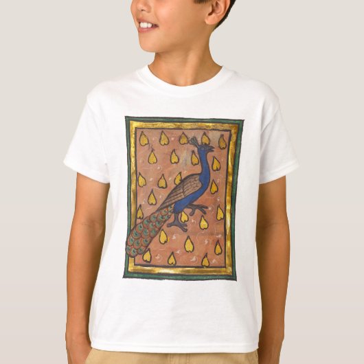 中世の動物寓話集 クジャク 1270年頃 Tシャツ (正面)