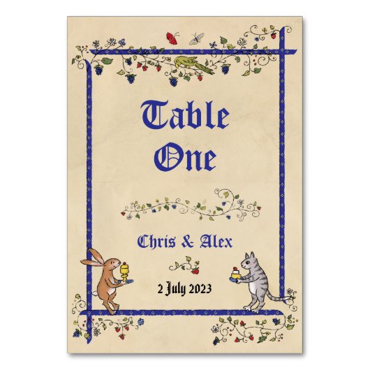 中世の動物 テーブル番号 カード(夫婦の名前入り) (正面)