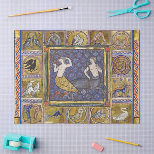 中世の動物，ハーピーとケンタウロス，森林動物 薄葉紙 (クラフト)