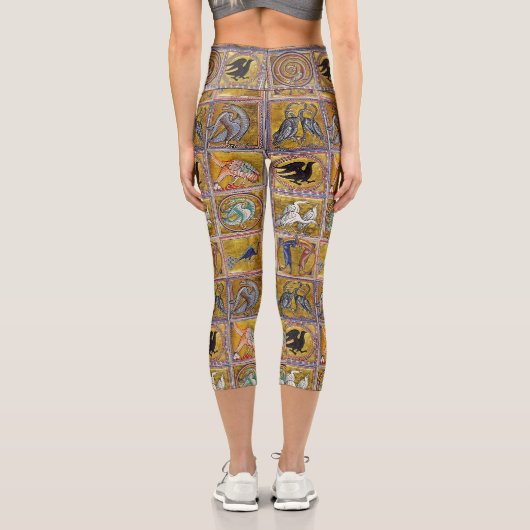 中世の動物,幻想的な動物,金ゴールド赤ブルー カプリレギンス (裏面)