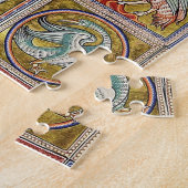 中世の動物，幻想的な動物，金ゴールド赤ブルー ジグソーパズル (側面)