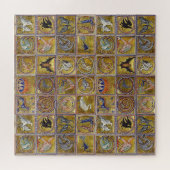 中世の動物，幻想的な動物，金ゴールド赤ブルー ジグソーパズル (横)