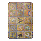 中世の動物,幻想的な動物,金ゴールド赤ブルー バスマット (正面縦)