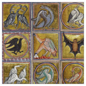 中世の動物，幻想的な動物，金ゴールド赤ブルー ファブリック (クローズアップ)