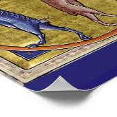 中世の動物，幻想的な動物，金ゴールド赤ブルー ポスター (角)