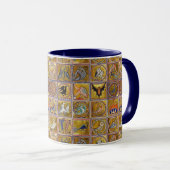 中世の動物，幻想的な動物，金ゴールド赤ブルー マグカップ (正面右)