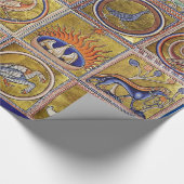 中世の動物，幻想的な動物，金ゴールド赤ブルー ラッピングペーパー (角)