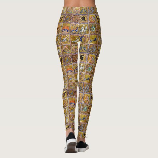 中世の動物,幻想的な動物,金ゴールド赤ブルー レギンス (裏面)