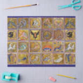 中世の動物，幻想的な動物，金ゴールド赤ブルー 薄葉紙 (クラフト)