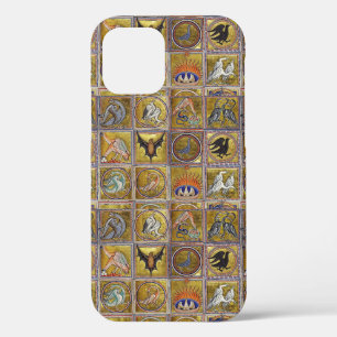 中世の動物,幻想的な動物,金ゴールド赤ブルー iPhone 12ケース