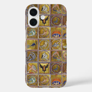 中世の動物,幻想的な動物,金ゴールド赤ブルー iPhone 16ケース