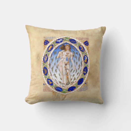 中世の医学占星術の錬金術原稿 クッション (正面)