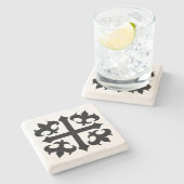 中世の十字記号と(紋章の)フラ・ダ・リ記号 ストーンコースター (横)